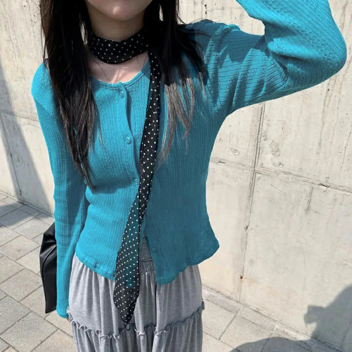 [RUOKE] Casual Streetwear Long Sleeve Top Spring Summer Knit Button Up Thin Coat Korean Style Outerwear Daily Cardigan Commuter